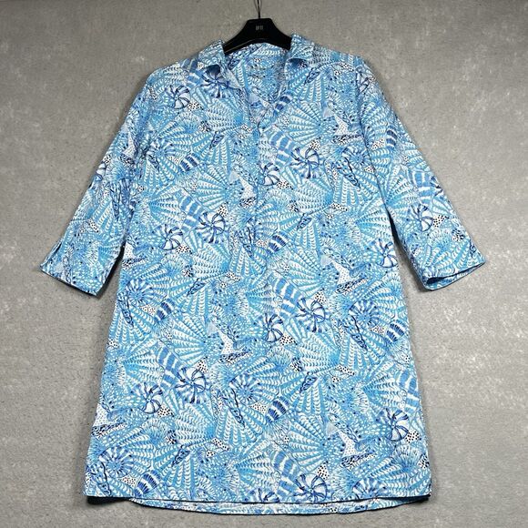 Lilly Pulitzer Pilar Linen Beach Shirt Dress Womens Small Amalfi Blue Seashore - Picture 1 of 15